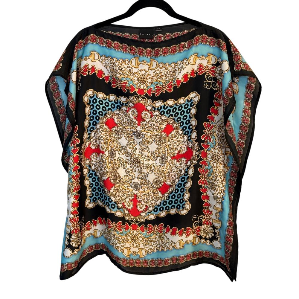 Tribal Handkerchief Kaftan Scarf Print Boho Tunic Top Size Small / Medium